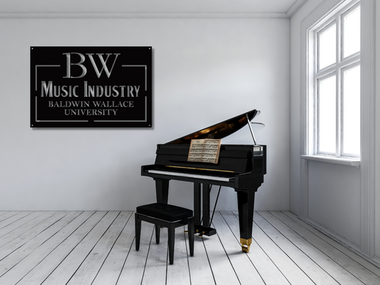 Custom metal sign, BW Music