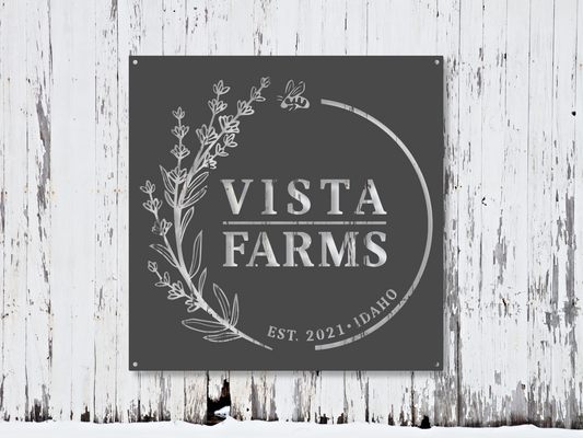 Custom order metal sign, logo, Vista Farms
