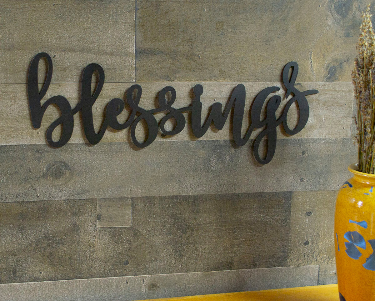 Blessings Metal Sign, Farmhouse Decor, Sayings, Inspirational, Religious, Quotes, Metal Word Wall Art, Housewarming Gift