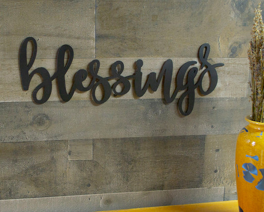 Blessings Metal Sign, Farmhouse Decor, Sayings, Inspirational, Religious, Quotes, Metal Word Wall Art, Housewarming Gift