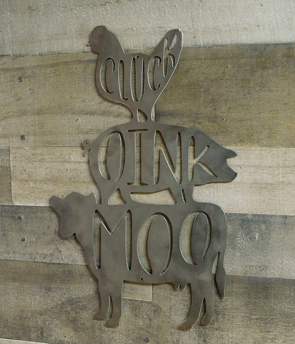 Farmhouse Pig and Market Typography Iron Wall Sign