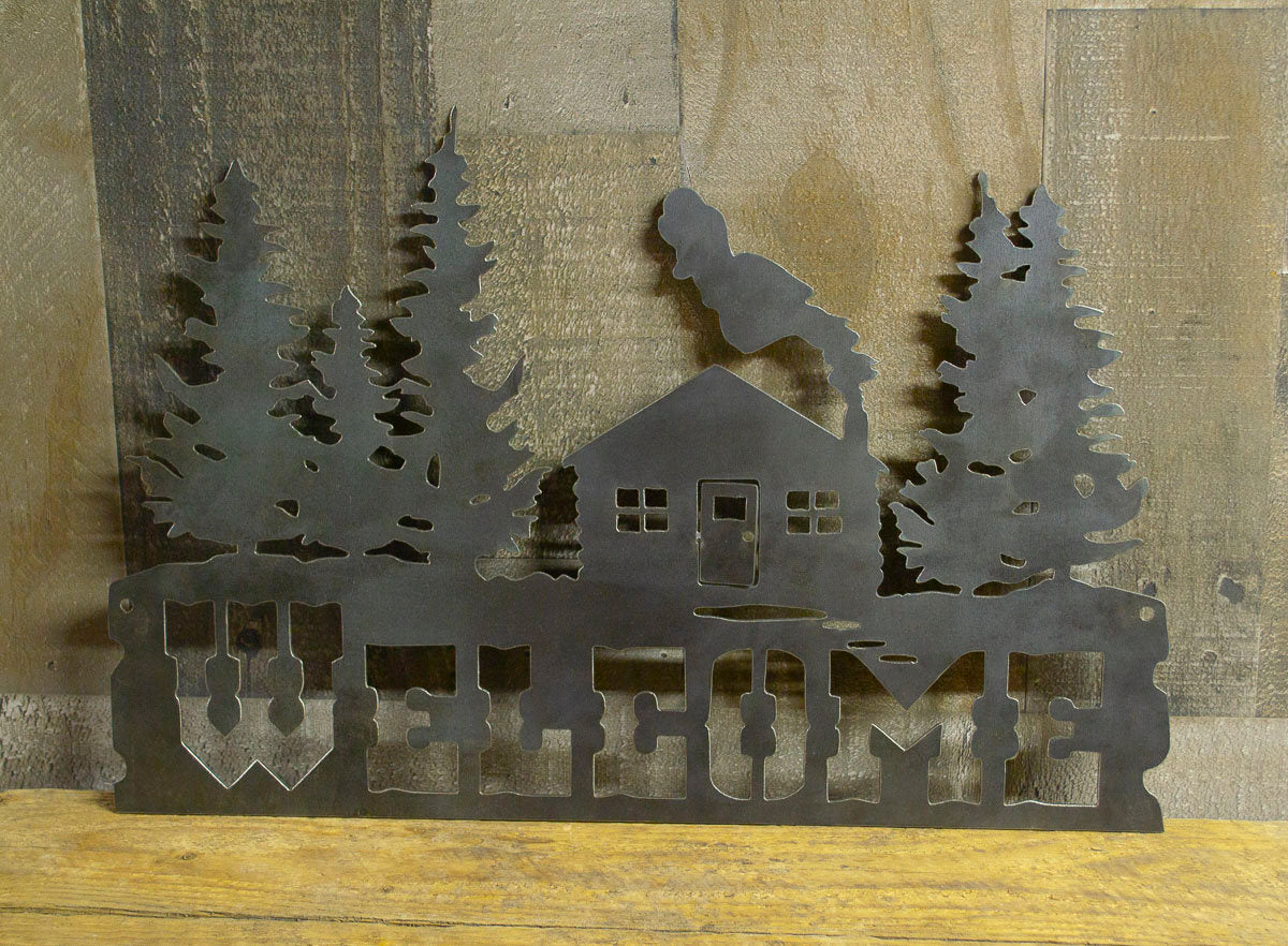 Cabin in Woods Welcome Metal Sign, Cabin, Lodge Decor, Welcome Sign, Metal Sign, Housewarming Gift, Metalwork, Wall Decor, Rustic