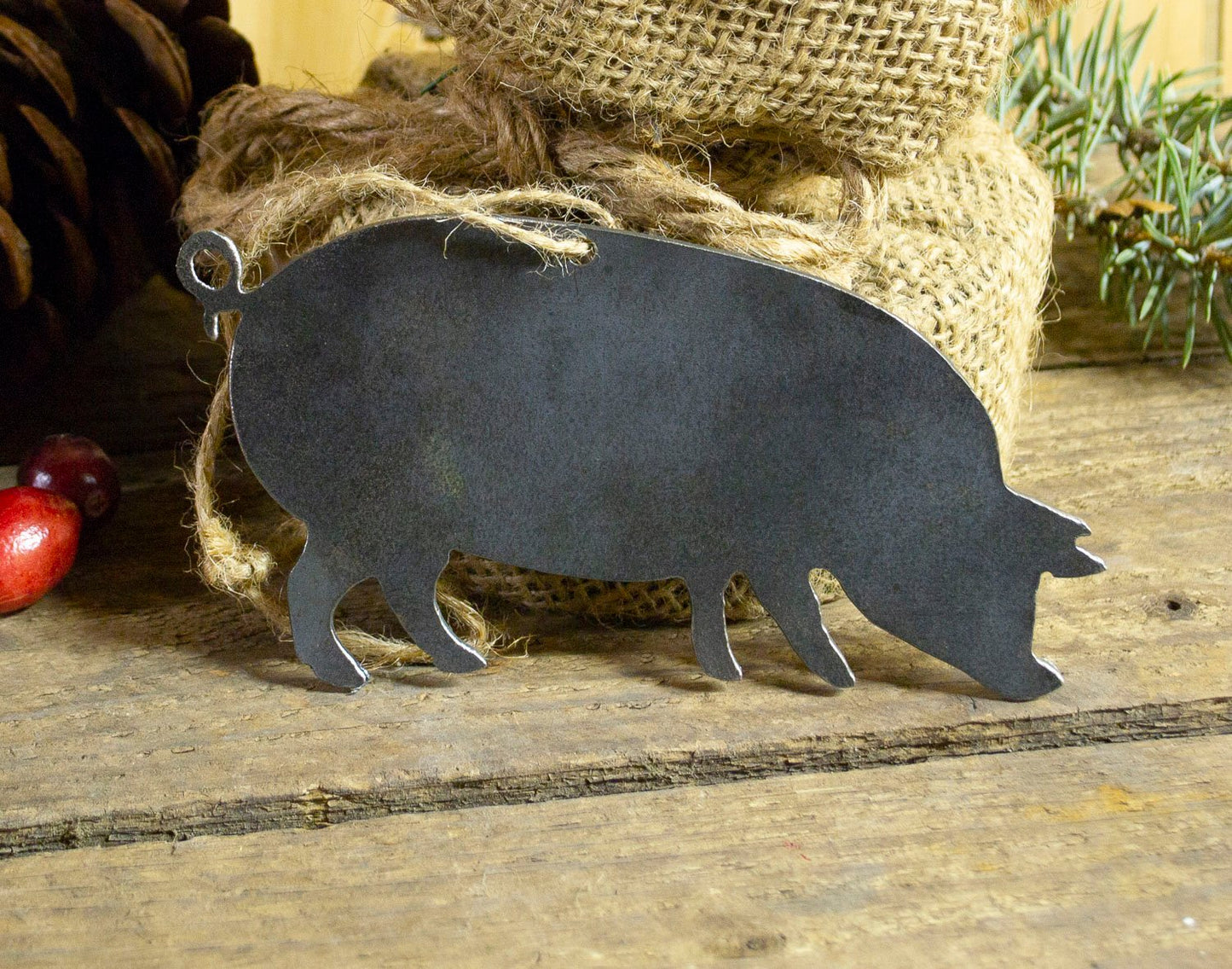 Pig Farmhouse Decor Metal Christmas Ornament Tree Stocking Stuffer Party Favor Holiday Decoration Raw Steel Gift Recycled Nature Home Decor