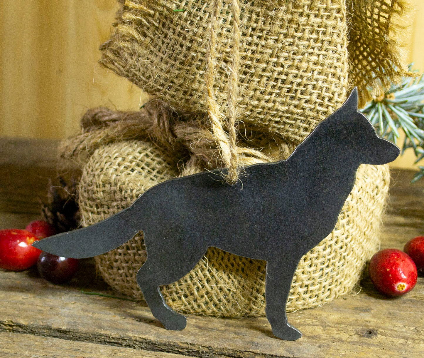 German Shepherd Dog Metal Christmas Ornament Tree Stocking Stuffer Party Favor Holiday Decoration Raw Steel Gift Recycled Nature Home Decor