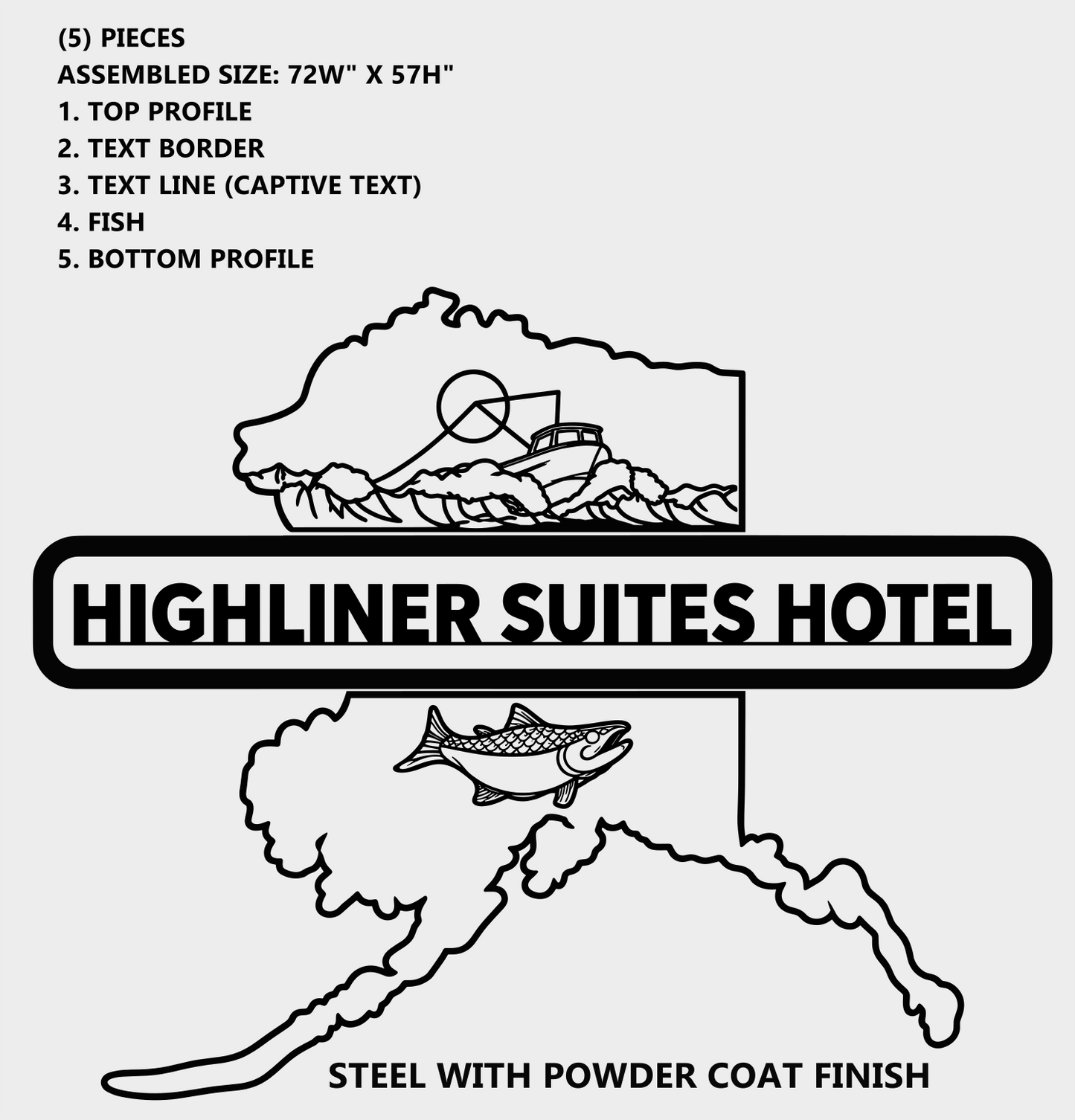 Highliner Suites Hotel, custom steel signage