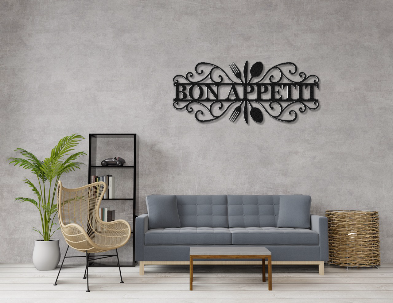 Bon Appetit Modern Metal Wall Sign for Kitchen |  Steel Home Decor | Powder Coated Wall Art for Dining Room or Kitchen Space
