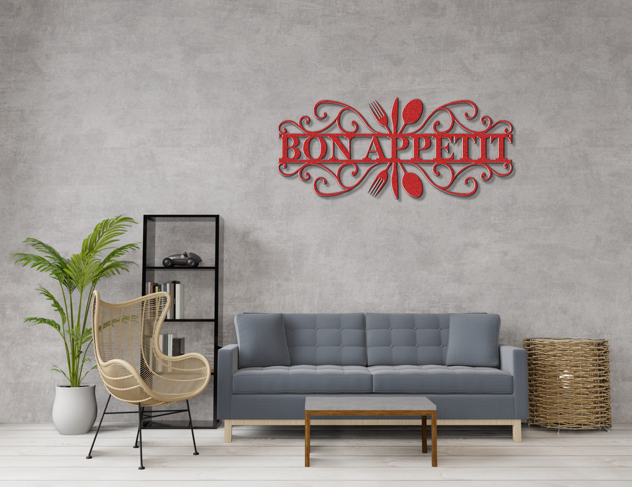 Bon Appetit Modern Metal Wall Sign for Kitchen |  Steel Home Decor | Powder Coated Wall Art for Dining Room or Kitchen Space