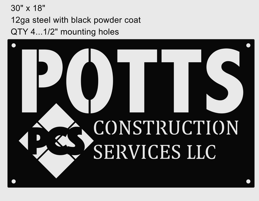Custom metal sign, Potts Construction