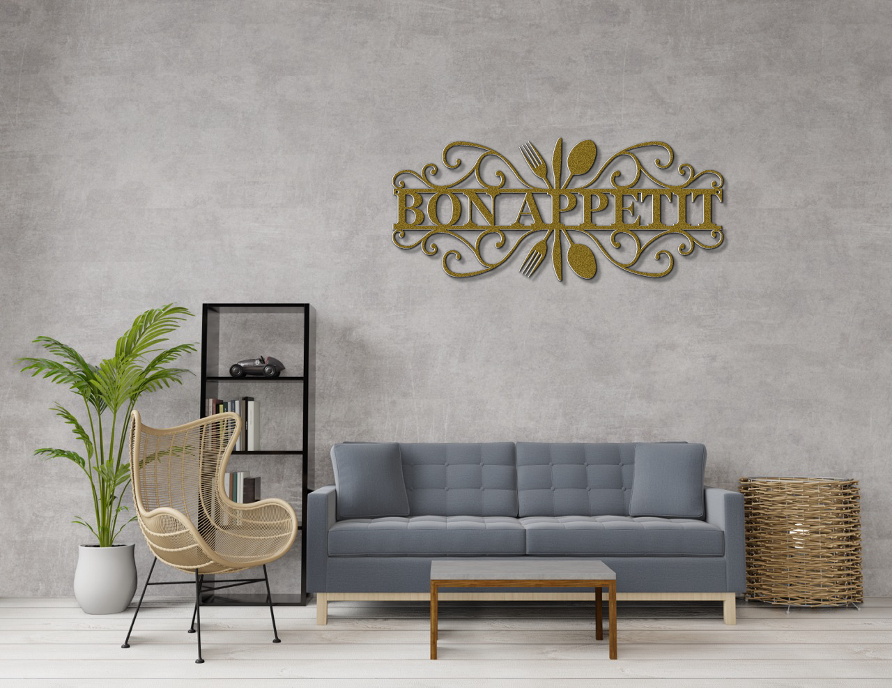 Bon Appetit Modern Metal Wall Sign for Kitchen |  Steel Home Decor | Powder Coated Wall Art for Dining Room or Kitchen Space