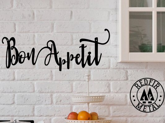 Bon Appetit Metal Sign, Farmhouse Decor, Rustic Raw Metal Word Wall Art, Kitchen,  Housewarming Gift