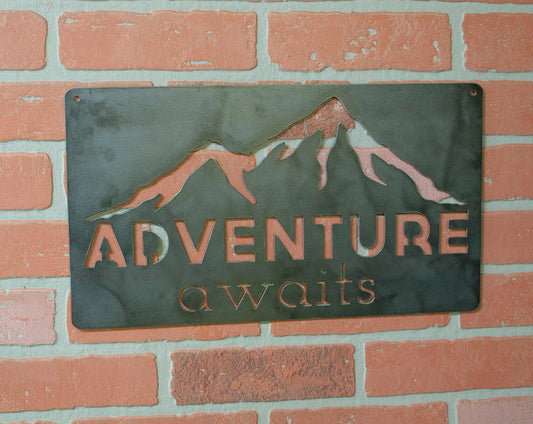 Adventure Awaits, Metal Sign, Industrial Decor, Cabin, Lodge Decor