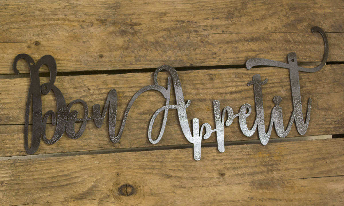 Bon Appetit Metal Sign, Farmhouse Decor, Rustic Raw Metal Word Wall Art, Kitchen,  Housewarming Gift