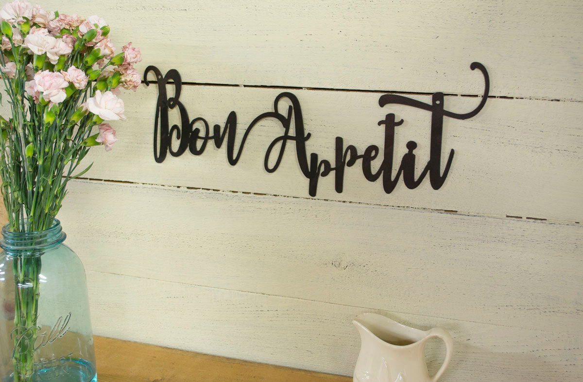 Bon Appetit Metal Sign, Farmhouse Decor, Rustic Raw Metal Word Wall Art, Kitchen,  Housewarming Gift