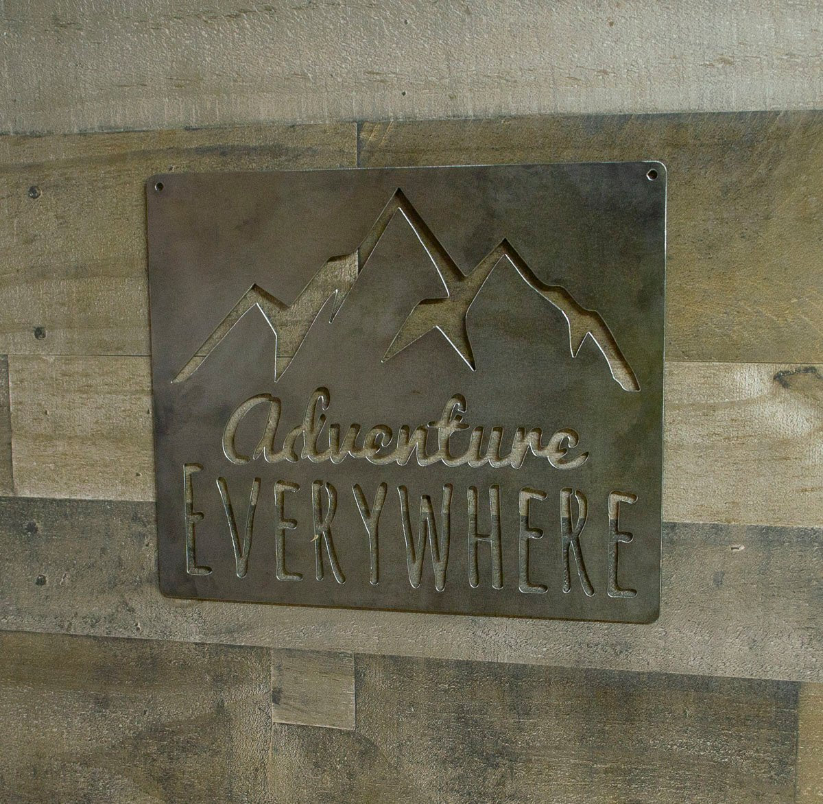 Adventure Everywhere, Mountains Metal Sign, Industrial Decor, Hiking, Cabin, Lodge Wall Art