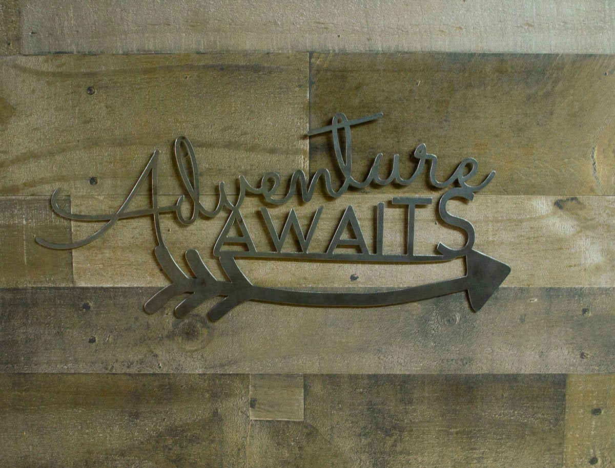 Adventure Awaits Metal Sign, Industrial Decor, Cabin Decoration, Iron Wall Art