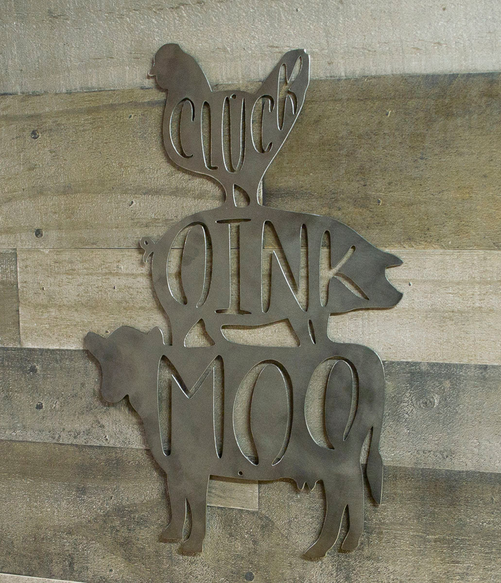 Chicken, Pig, Cow Metal Farmhouse Sign, Modern Farmhouse Decor, Steel Wall Decor