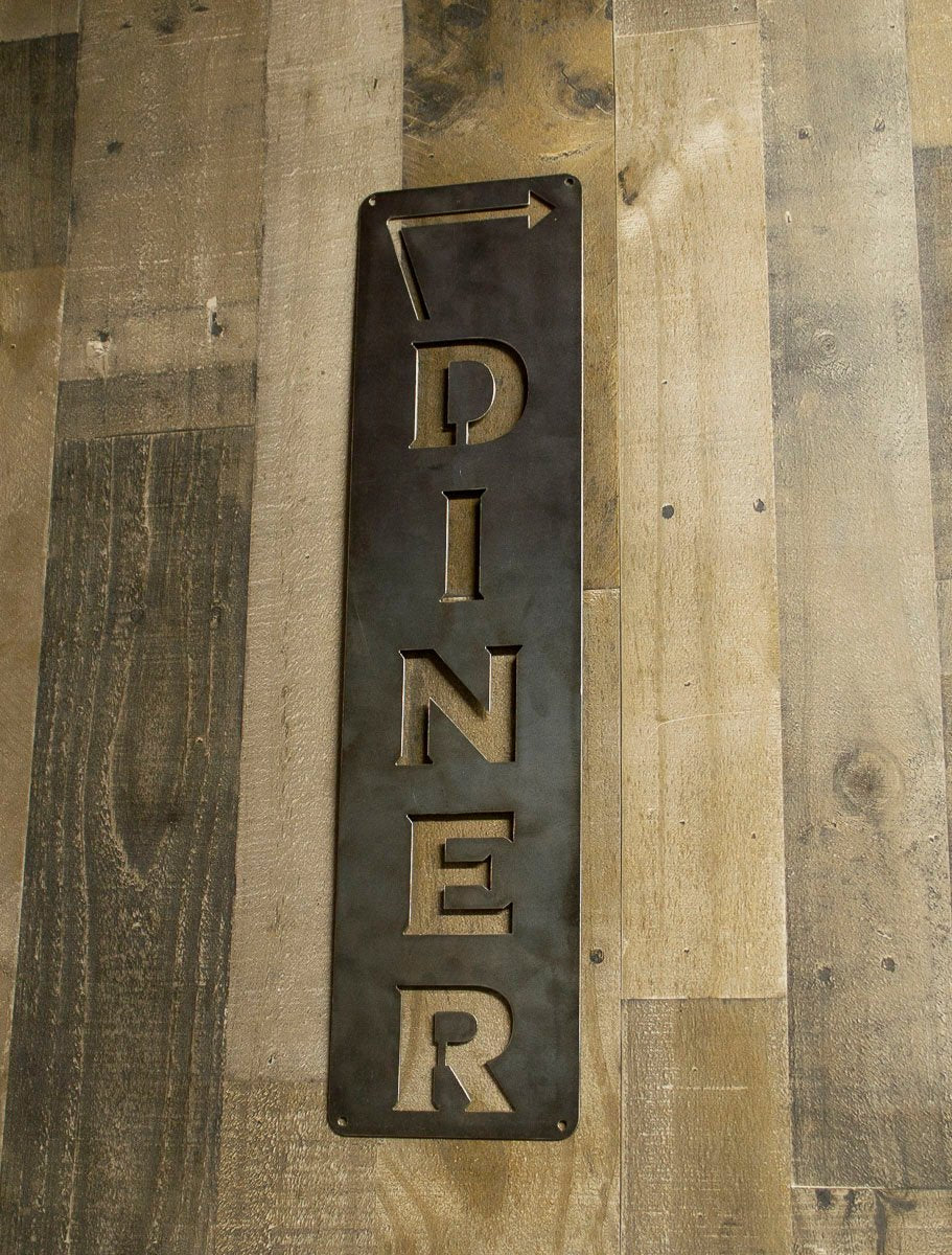 Diner Vertical Sign, Arrow Metal Sign, Left or Right Facing, Kitchen Decor, Cooking, Farmhouse, Cook Gift, Kitchen Wall Art