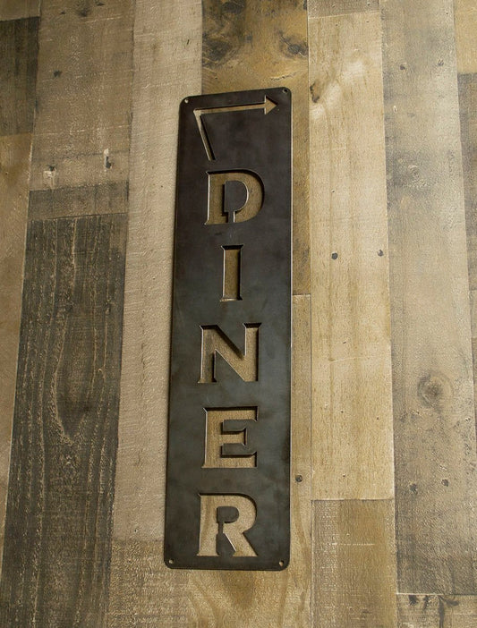 Diner Vertical Sign, Arrow Metal Sign, Left or Right Facing, Kitchen Decor, Cooking, Farmhouse, Cook Gift, Kitchen Wall Art