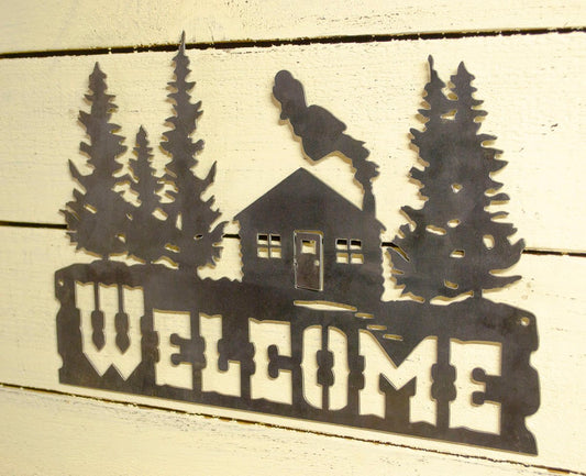 Cabin in Woods Welcome Metal Sign, Cabin, Lodge Decor, Welcome Sign, Metal Sign, Housewarming Gift, Metalwork, Wall Decor, Rustic