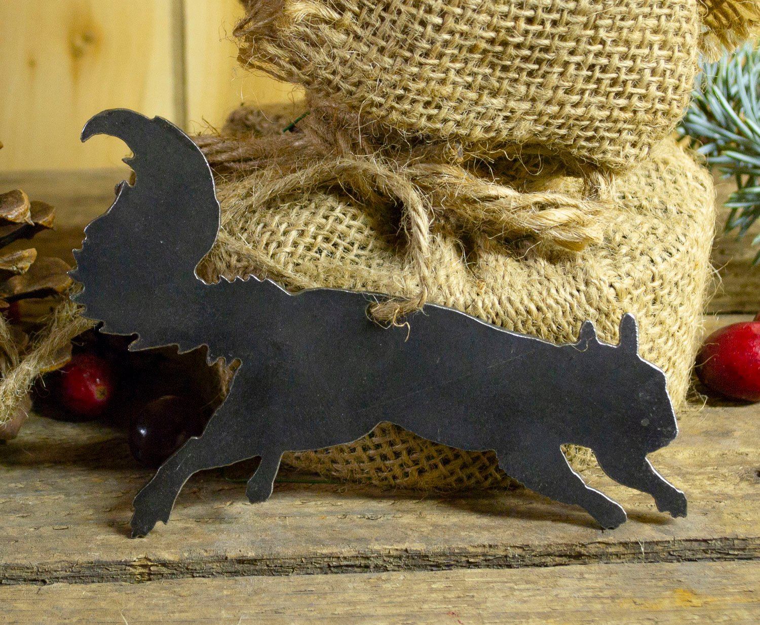 Squirrel Metal Christmas Tree Ornament Holiday Decoration Raw Steel Gift Recycled Nature Home Decor