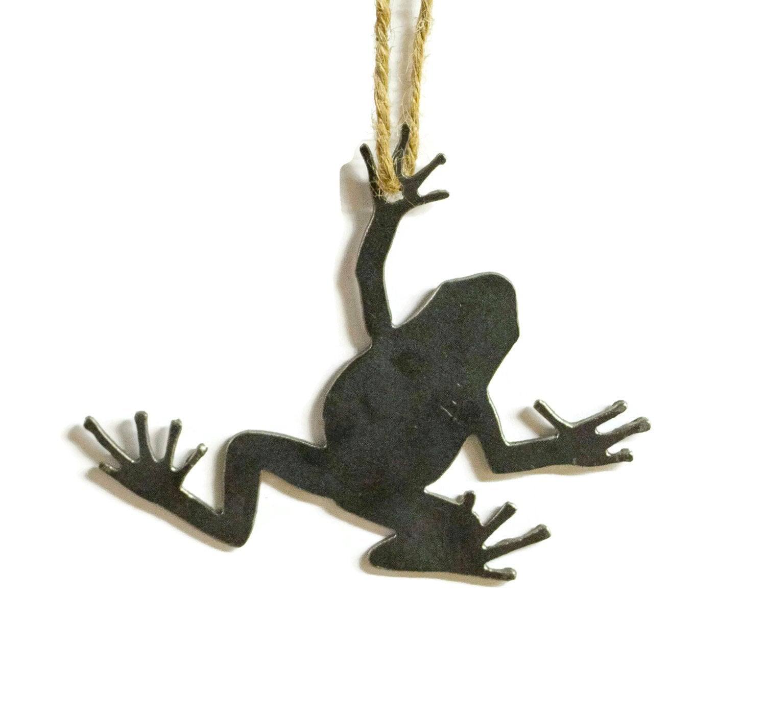 Frog Metal Christmas Tree Ornament Holiday Decoration Raw Steel Gift Recycled Nature Home Decor