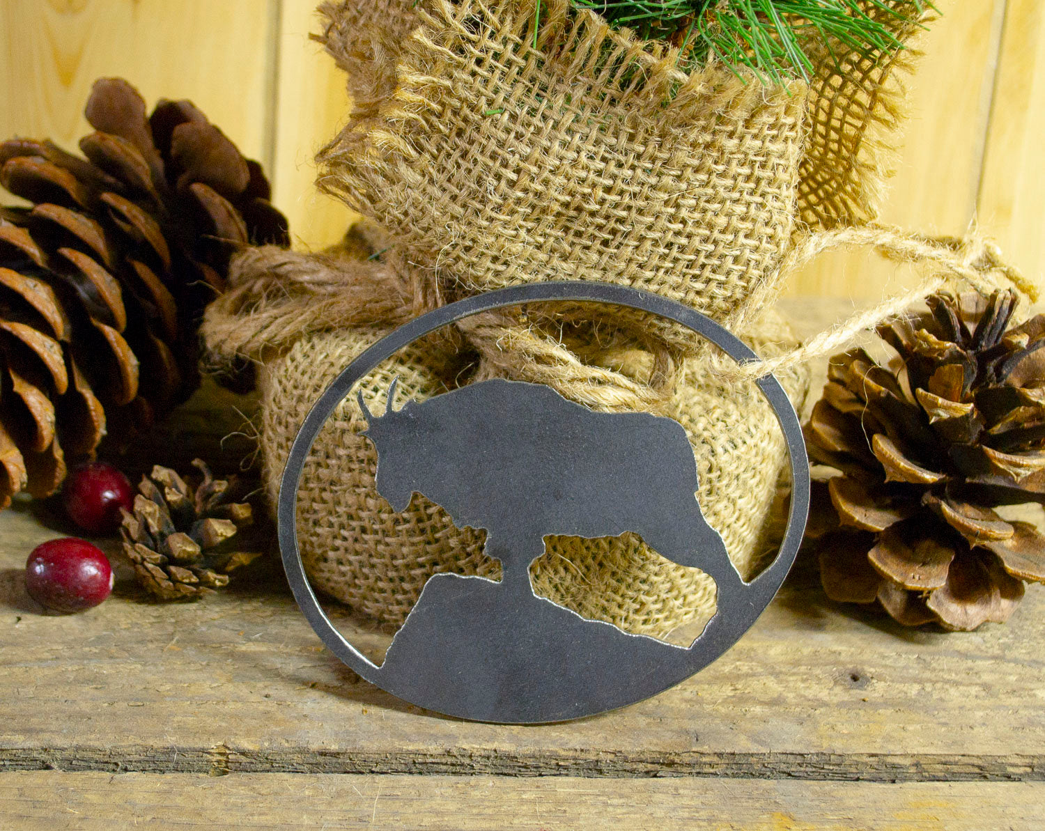 Mountain Goat Metal Christmas Tree Ornament Holiday Decoration Raw Steel Gift Recycled Nature Home Decor