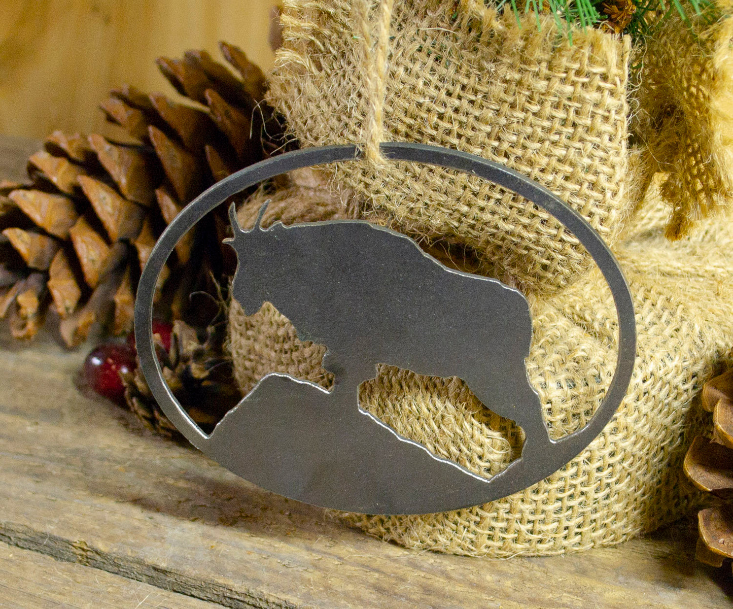 Mountain Goat Metal Christmas Tree Ornament Holiday Decoration Raw Steel Gift Recycled Nature Home Decor