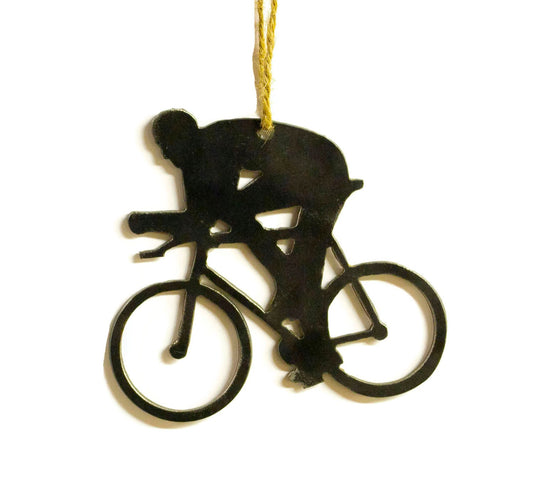 Cyclist Bicycle Metal Christmas Tree Ornament Holiday Decoration Raw Steel Gift Recycled Nature Home Decor