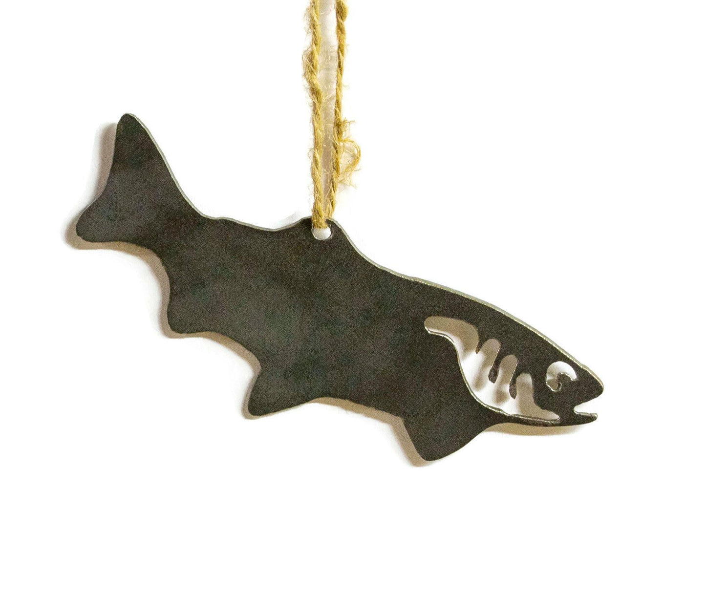 Trout Fishing Metal Christmas Ornament Tree Stocking Stuffer Party Favor Holiday Decoration Raw Steel Gift Recycled Nature Home Decor