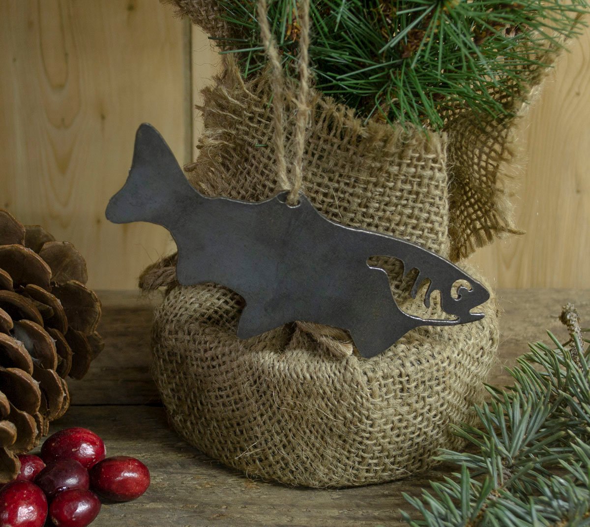 Trout Fishing Metal Christmas Ornament Tree Stocking Stuffer Party Favor Holiday Decoration Raw Steel Gift Recycled Nature Home Decor