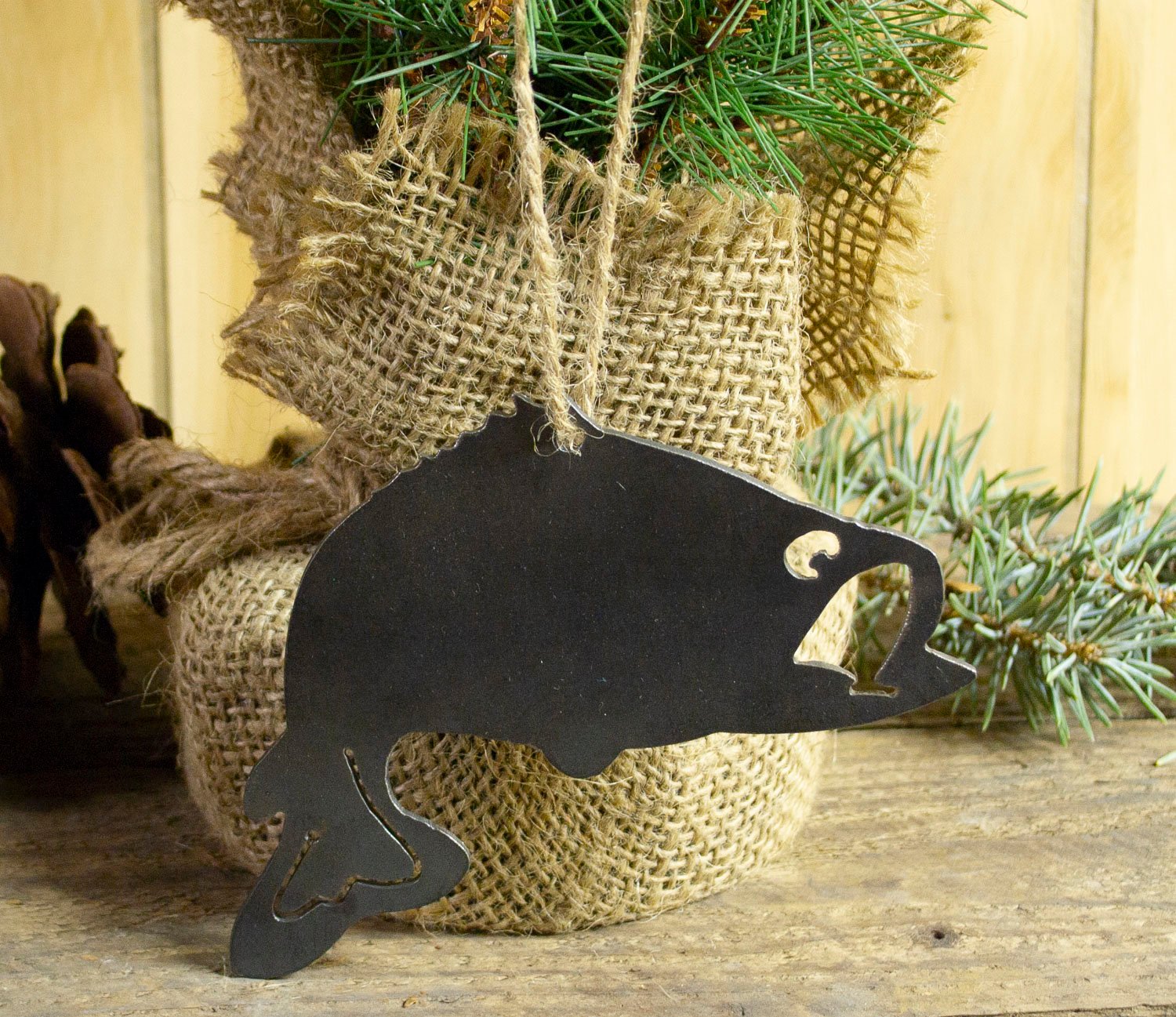 Bass Fish Wide Mouth Metal Christmas Ornament Tree Stocking Stuffer Party Favor Holiday Decoration Raw Steel Gift Recycled Nature Home Decor