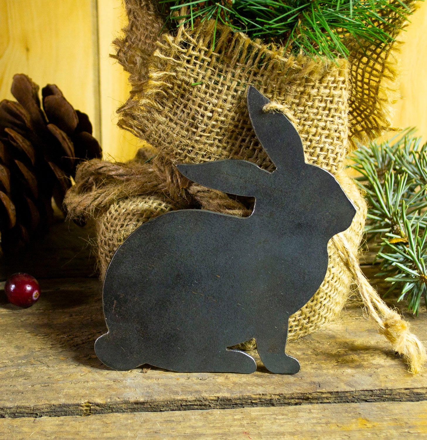 Bunny Rabbit Metal Christmas Ornament Tree Stocking Stuffer Party Favor Holiday Decoration Raw Steel Gift Recycled Nature Home Decor