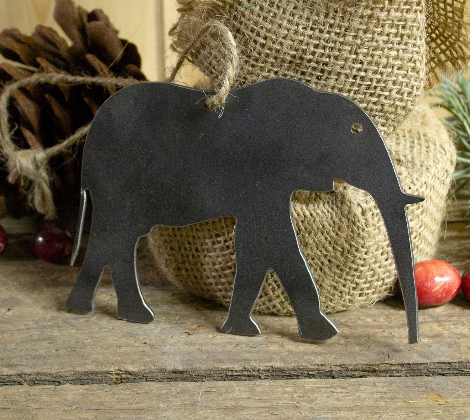 Elephant Metal Christmas Ornament Tree Stocking Stuffer Party Favor Holiday Decoration Raw Steel Gift Recycled Nature Home Decor