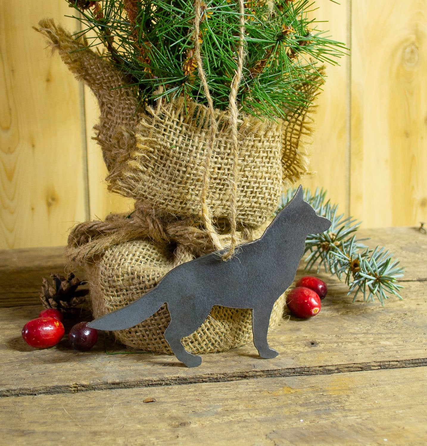 German Shepherd Dog Metal Christmas Ornament Tree Stocking Stuffer Party Favor Holiday Decoration Raw Steel Gift Recycled Nature Home Decor