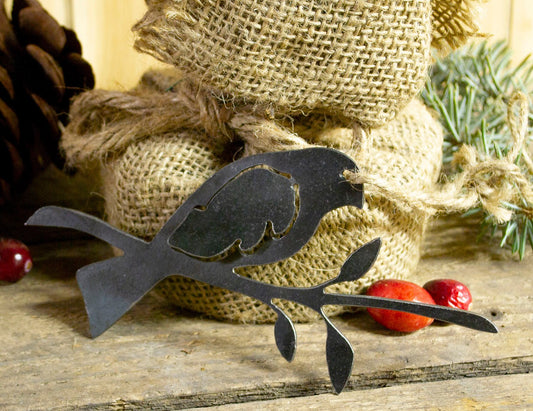 Bird on Branch Metal Christmas Ornament Tree Stocking Stuffer Party Favor Holiday Decoration Raw Steel Gift Recycled Nature Home Decor