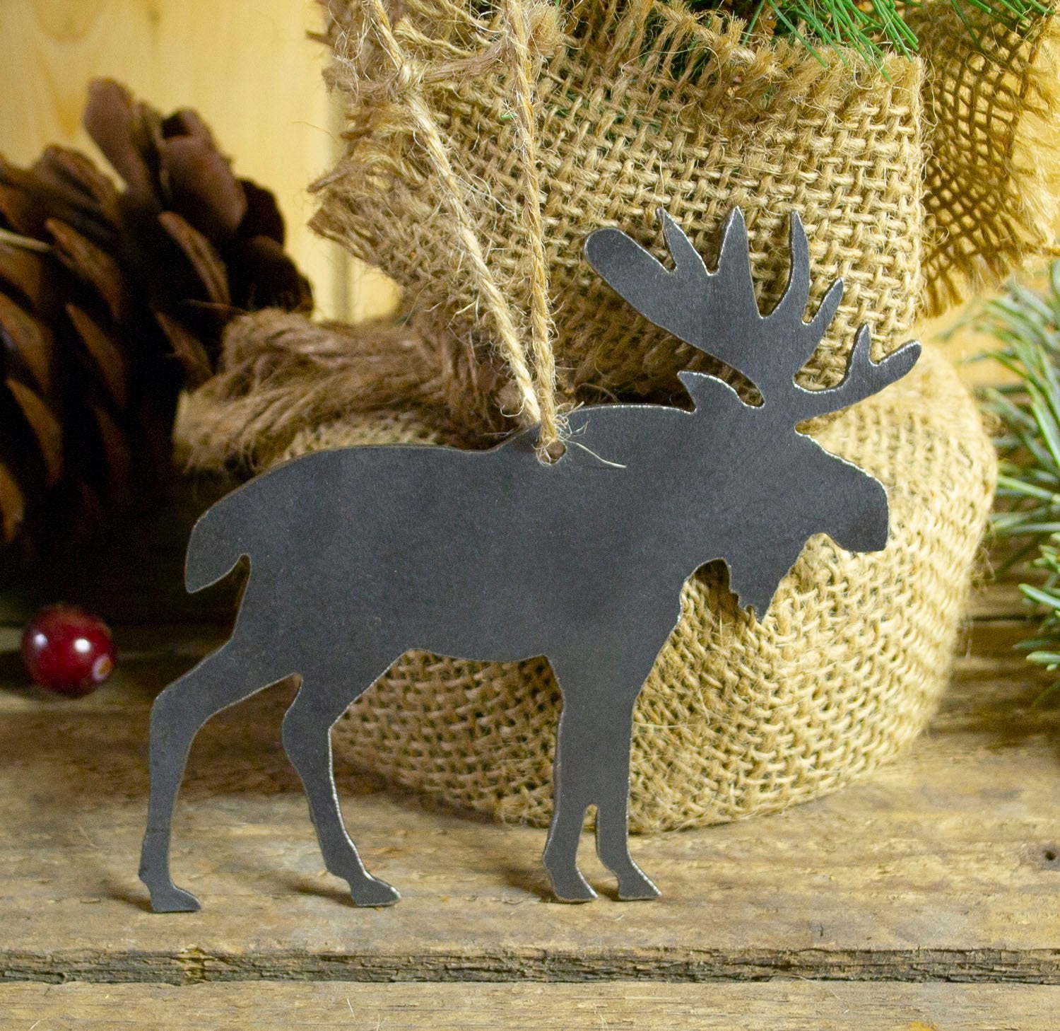 Moose Wildlife Metal Christmas Ornament Tree Stocking Stuffer Party Favor Holiday Decoration Raw Steel Gift Recycled Nature Home Decor