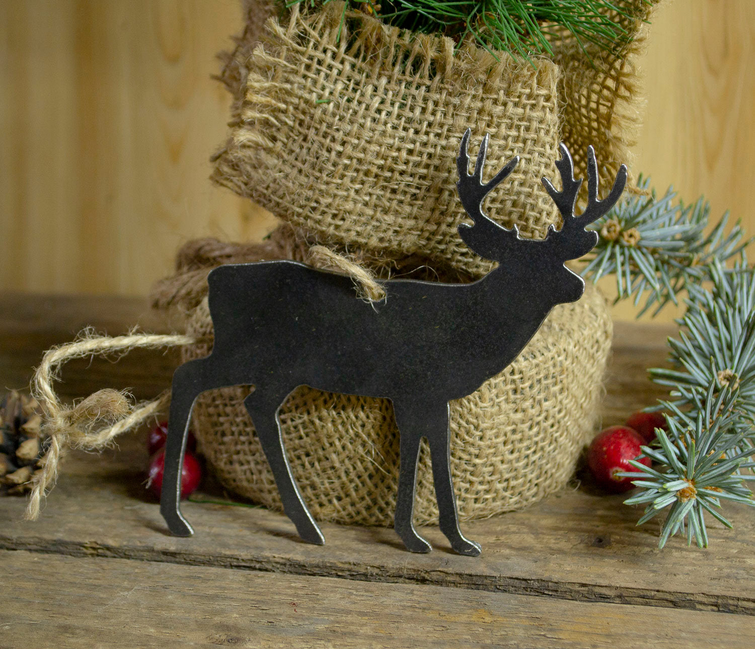 Deer Buck Metal Christmas Ornament Tree Stocking Stuffer Party Favor Holiday Decoration Raw Steel Gift Recycled Nature Home Decor