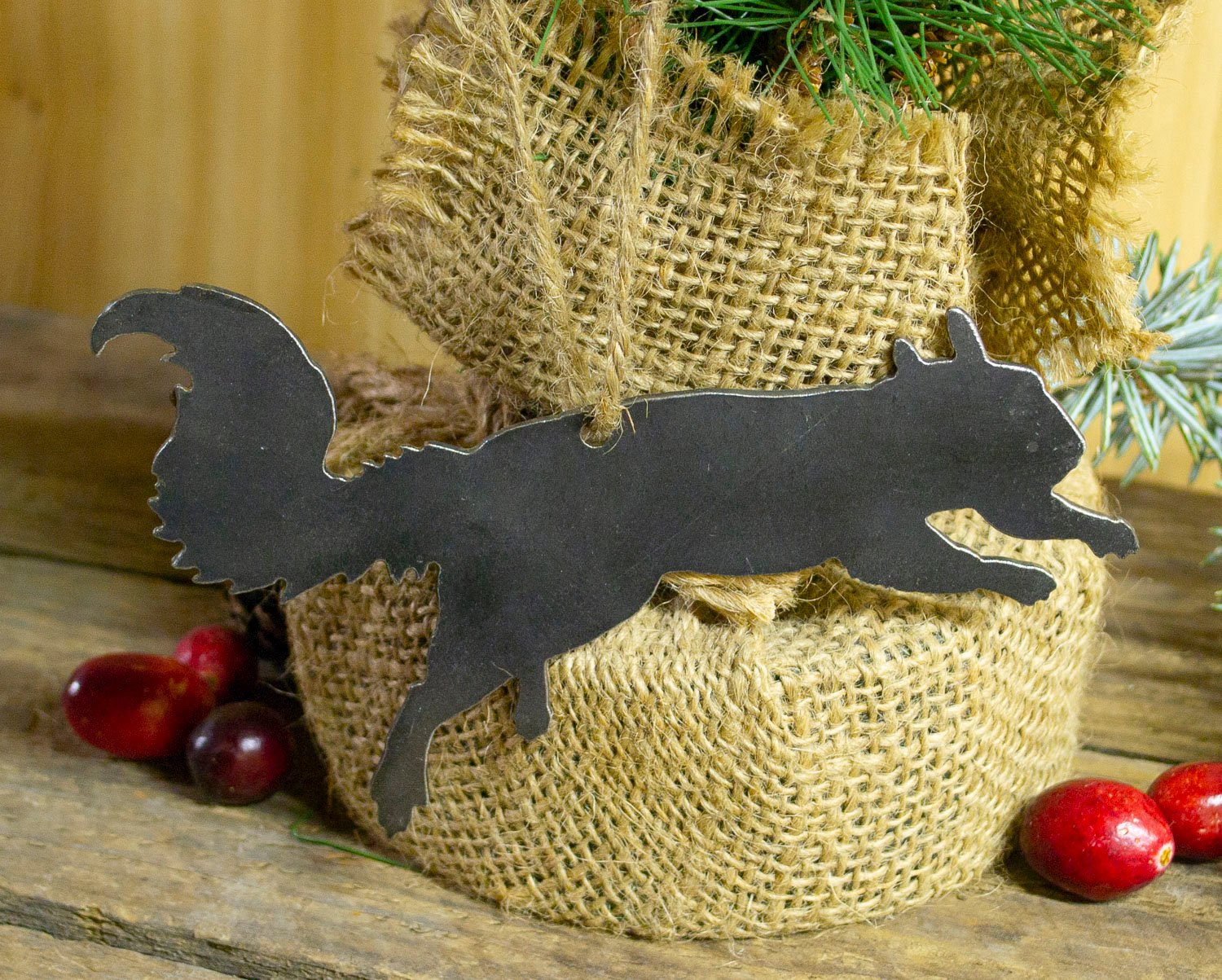 Squirrel Metal Christmas Tree Ornament Holiday Decoration Raw Steel Gift Recycled Nature Home Decor
