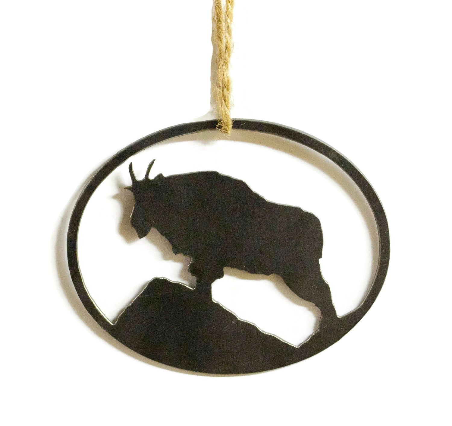 Mountain Goat Metal Christmas Tree Ornament Holiday Decoration Raw Steel Gift Recycled Nature Home Decor