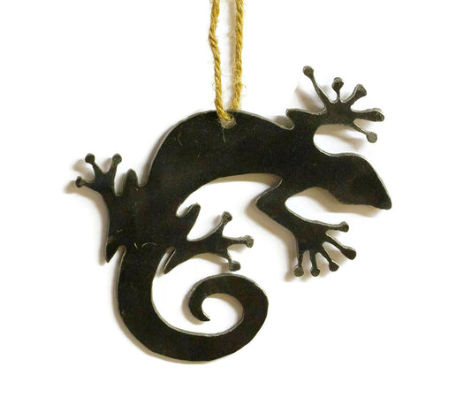 Lizard Metal Christmas Tree Ornament Holiday Decoration Raw Steel Gift Recycled Nature Home Decor