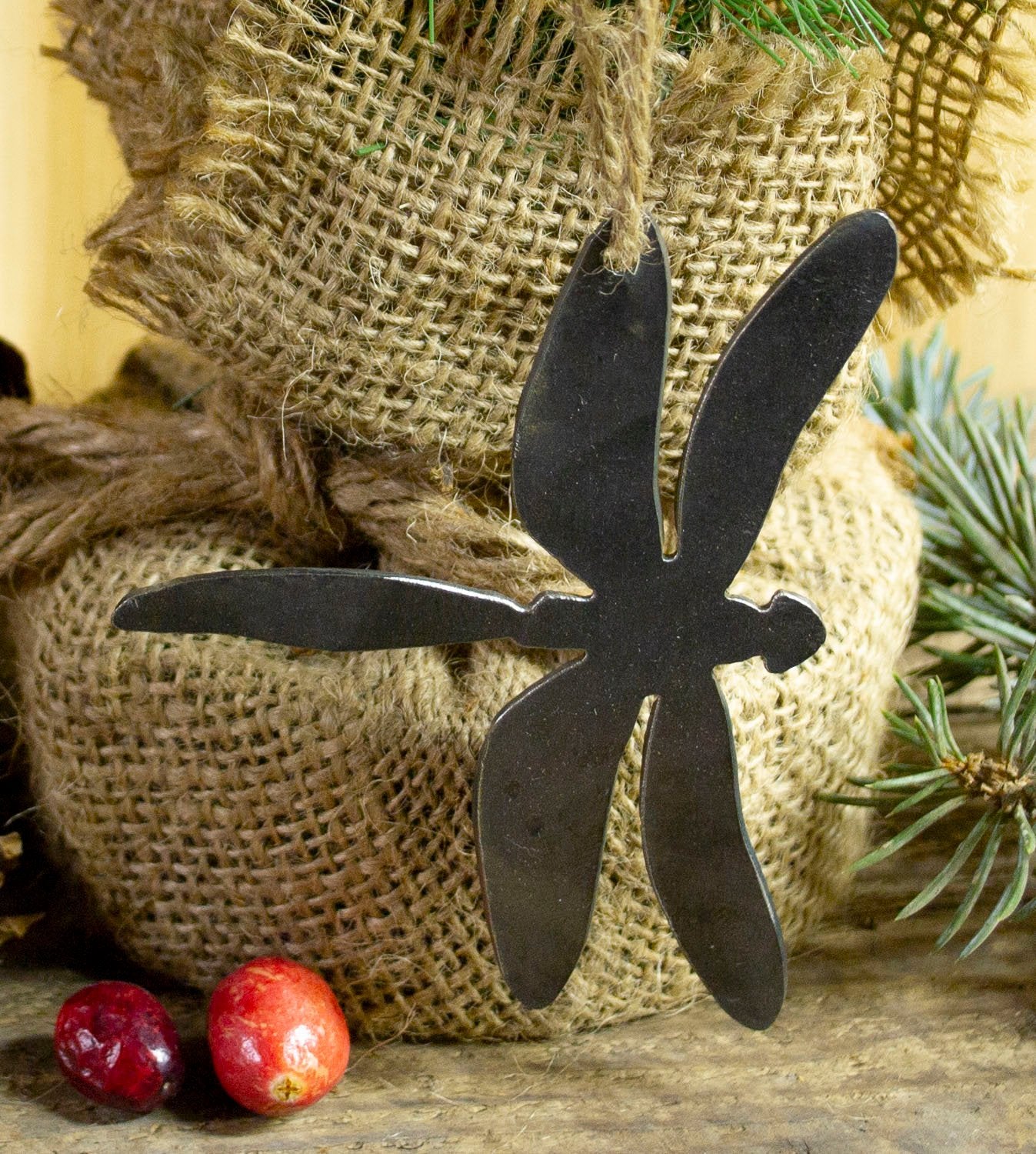 Dragonfly Metal Christmas Tree Ornament Holiday Decoration Raw Steel Gift Recycled Nature Home Decor