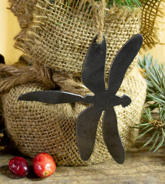 Dragonfly Metal Christmas Tree Ornament Holiday Decoration Raw Steel Gift Recycled Nature Home Decor