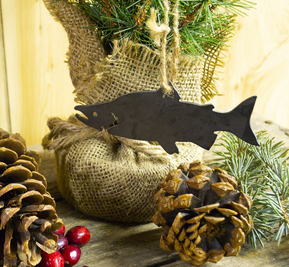 Sockeye Salmon Fish Metal Christmas Ornament Tree Stocking Stuffer Party Favor Holiday Decoration Raw Steel Gift Recycled Nature Home Decor