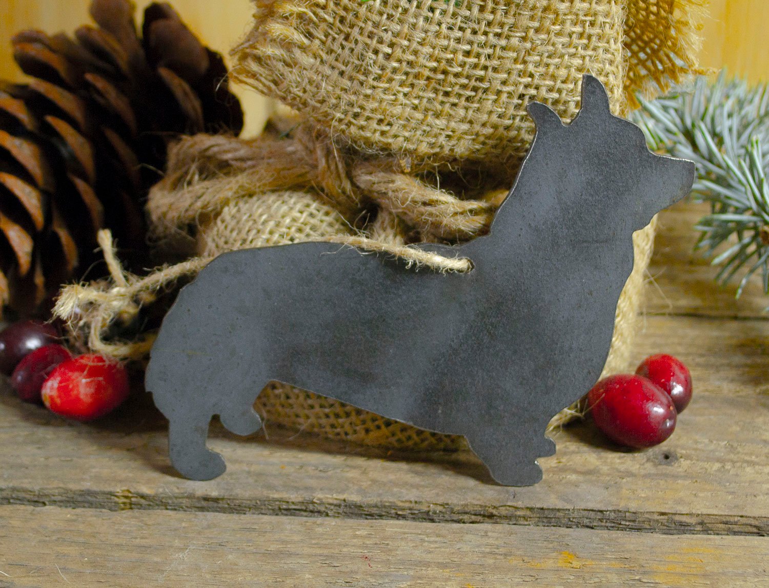 Corgi Dog Metal Christmas Ornament Tree Stocking Stuffer Party Favor Holiday Decoration Raw Steel Gift Recycled Nature Home Decor