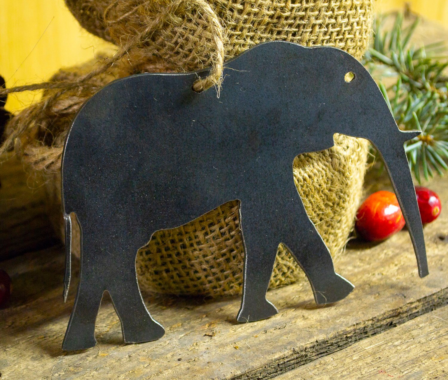 Elephant Metal Christmas Ornament Tree Stocking Stuffer Party Favor Holiday Decoration Raw Steel Gift Recycled Nature Home Decor