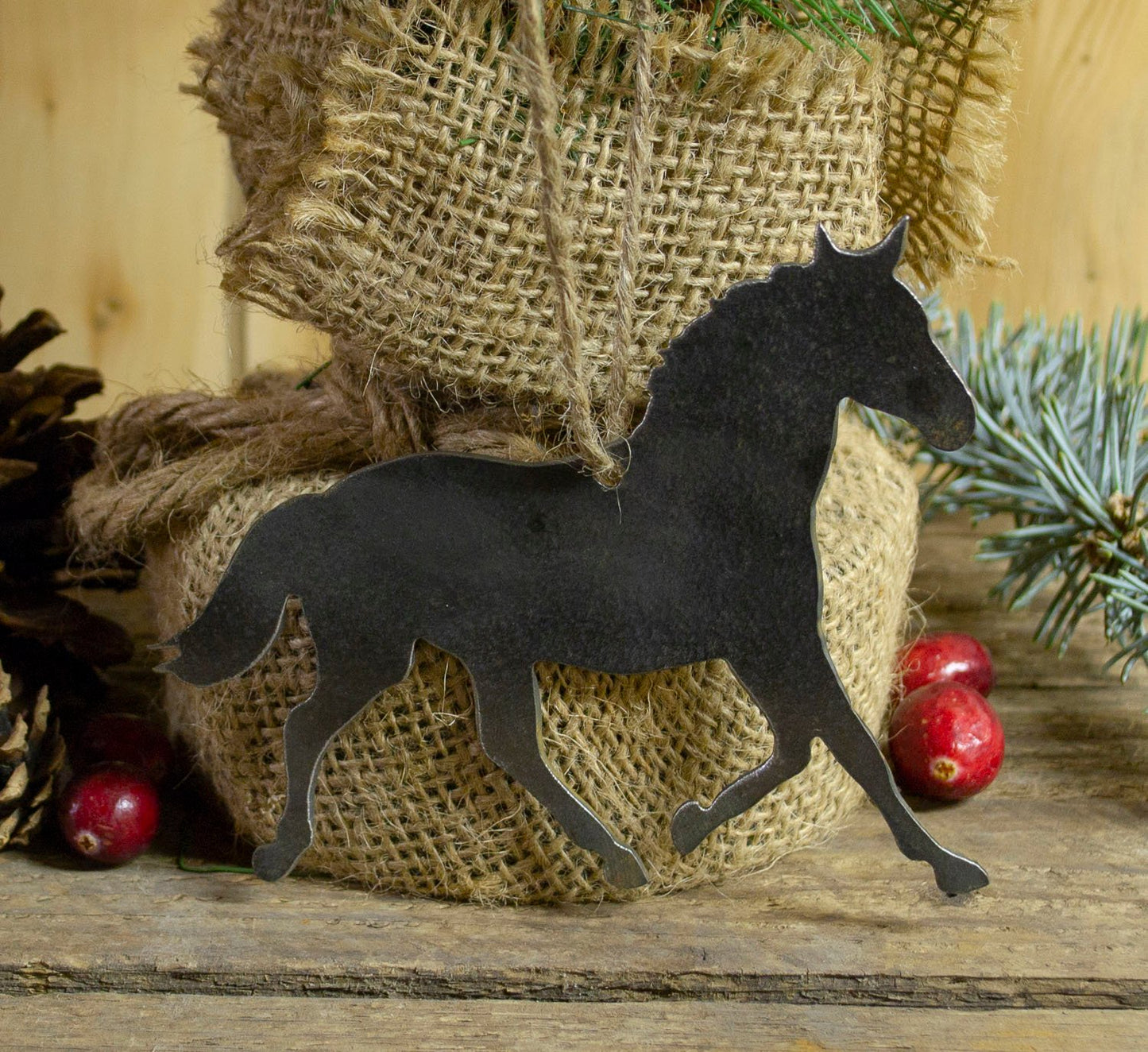 Horse Equestrian Metal Christmas Ornament Tree Stocking Stuffer Party Favor Holiday Decoration Raw Steel Gift Recycled Nature Home Decor