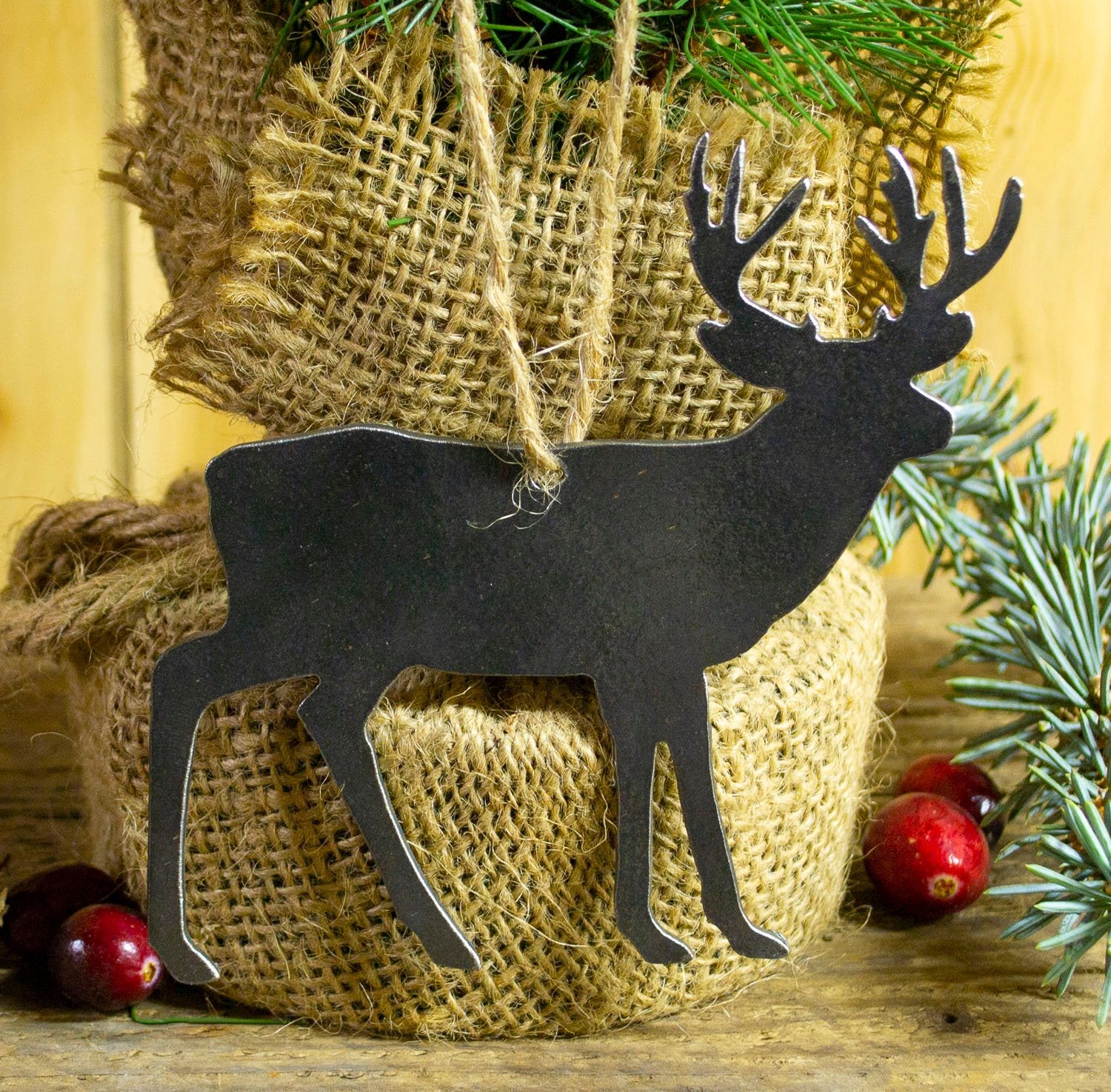 Deer Buck Metal Christmas Ornament Tree Stocking Stuffer Party Favor Holiday Decoration Raw Steel Gift Recycled Nature Home Decor