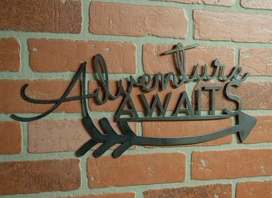 Adventure Awaits Metal Sign, Industrial Decor, Cabin Decoration, Iron Wall Art