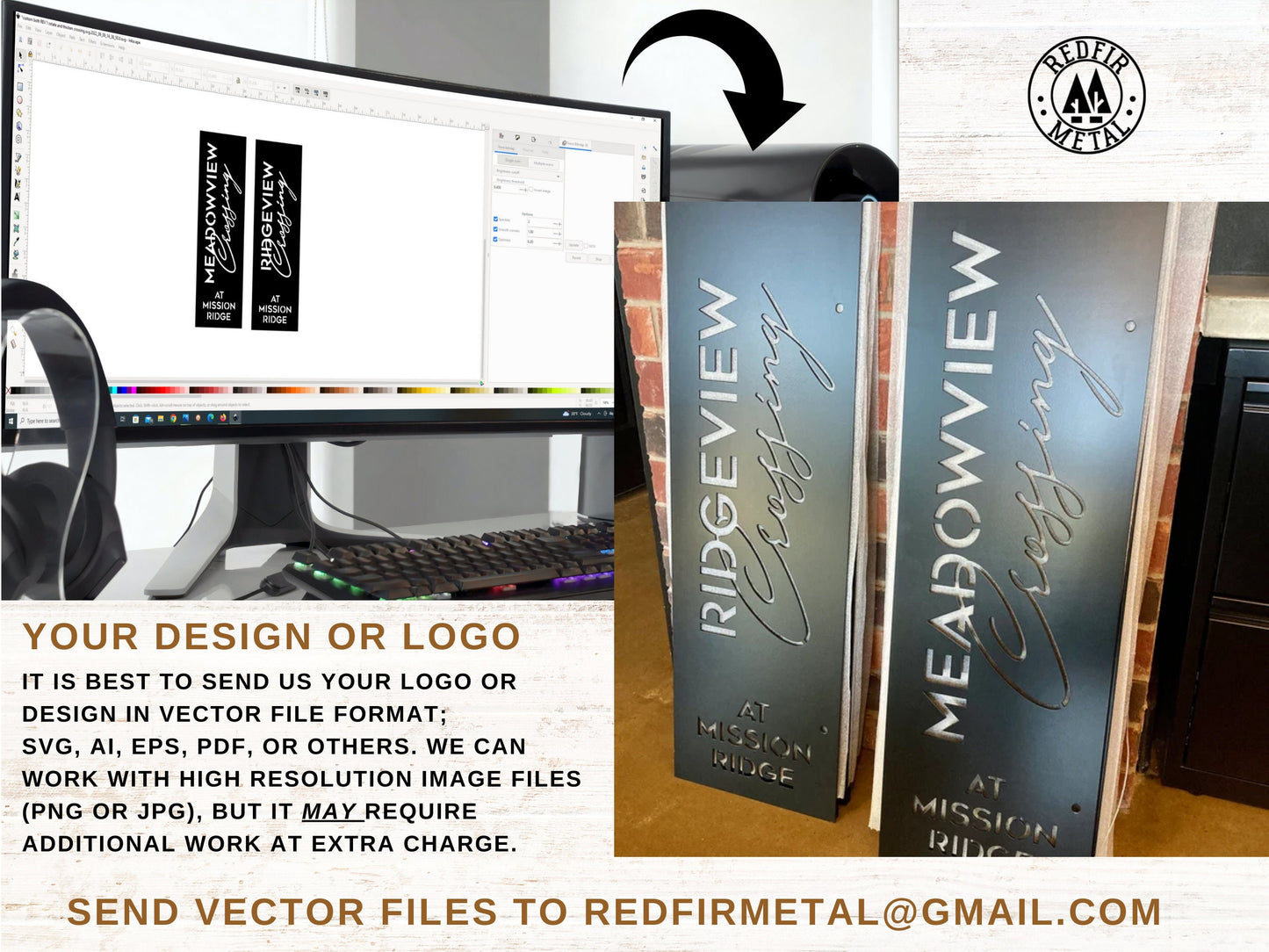 Large Metal Signs - Your Logo or Artwork - Custom Sign - Wedding Gifts - Metal Wall Decor - Raw steel Sign - Business Sign
